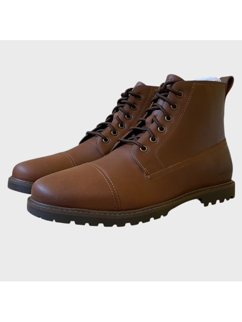NWB Cole Haan Men's Grand+ Lug Leather Boots Size 7 Brown Lace Up Lightweight